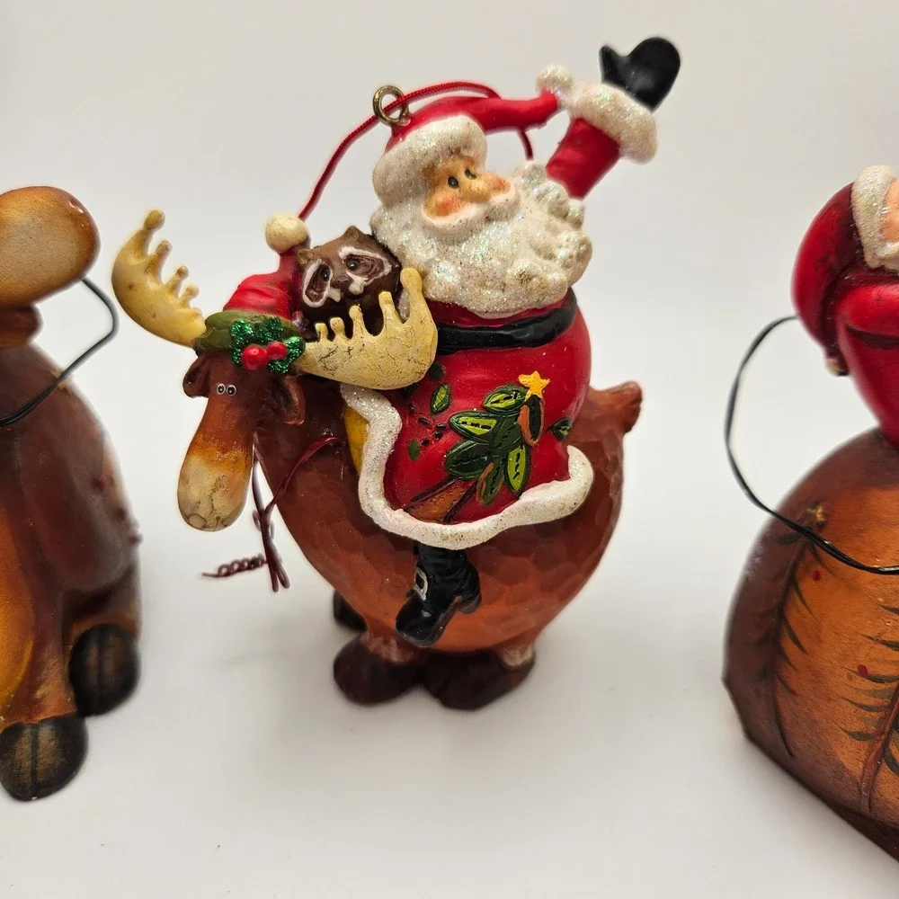 Vintage Santa Riding Woodland Animals Christmas‎ Ornaments – Set of 3